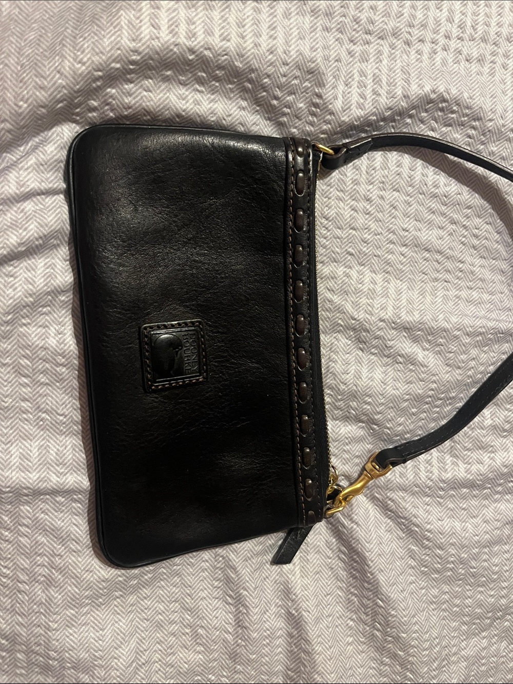Dooney & Bourke Black Leather Wristlet with Stud Trim